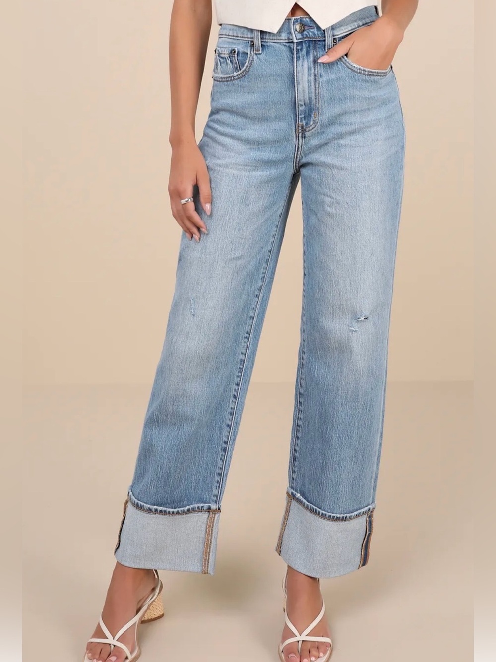 Daze Denim Eastside Cuffed High Rise Loose Fit Jeans Blue med/lite wash sz 27